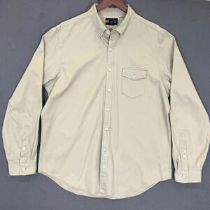 Ralph Lauren Rugby Shirt Men XL Khaki Cotton Twill Flap Chest Pocket Long Sleeve